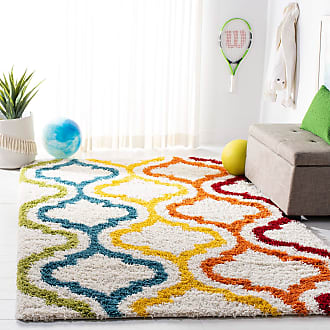 Safavieh Kids Shag Collection 53 x 76 Ivory/Multi SGK561A Rainbow Moroccan Non-Shedding Living Room Bedroom Dining Room Entryway Plush 2-inch Thick Area Rug