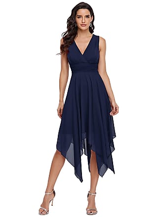 Ever-pretty Womens Sleeveless Deep V Neck Casual Sun Dress for Ladies Navy Blue US14