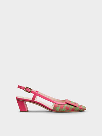 Roger Vivier Belle Vivier Lacquered Buckle Slingback Pumps in Fabric, PINK, 34 - Shoes