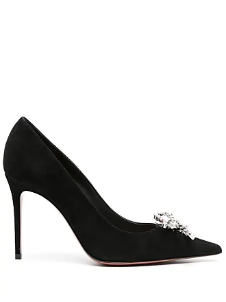 Jewelled Heeled Court Shoes - Black Metallic