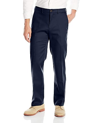 Haggar Mens Premium No Iron Khaki Straight Fit Flex Waistband Flat Front Pant, Dark Navy, 36W x 34L