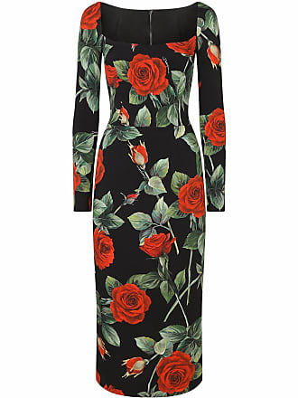 Dolce & Gabbana scoop-neck rose-print dress - Black