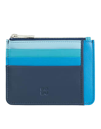 Porte Cartes de crédit en Cuir Multicolore avec Languette DUDU Bleu 
