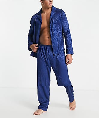 Zantt Mens Button up Sleepwear Nightwear Silk Shirts and Pants Pajama Sets 