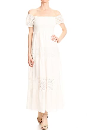 Anna Kaci Womens Off Shoulder Boho Lace Semi Sheer Smocked Maxi Long Dress, Off-White, XXX-Large