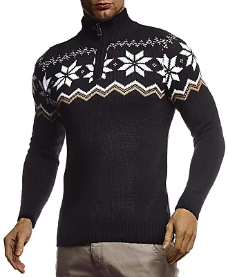 Leif Nelson Men's Knitted Pullover Shawl Sweater- Black Ecru - Size XL -  NEW