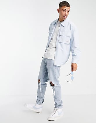 Topman nylon zip through jacket with branding in light blue-Blues