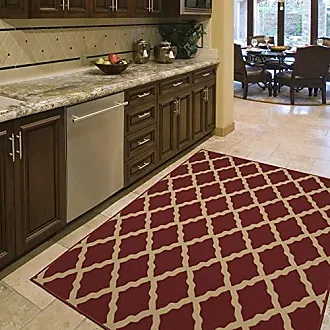 Ottomanson Machine Washable Non-Slip Traditional Red Area Rug for Kitchen,  Bathroom, Entryway Rug