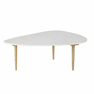 Tavolino basso in marmo bianco effetto travertino e legno massello