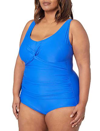 Maxine Of Hollywood womens V-neck Shirred Twist Front One Piece Swimsuit, Cobalt Solids, 22 Plus