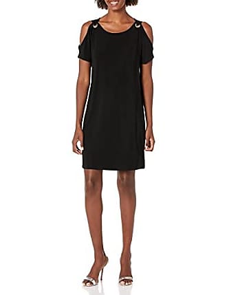 Nine West Womens Emma Ss Cold Shoulder Dress, Black, Medium