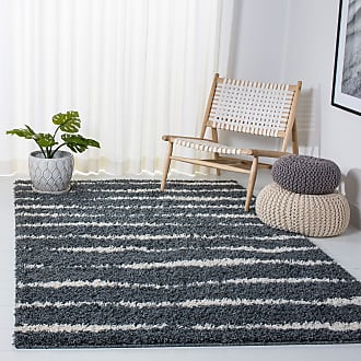 Safavieh Venus Shag Collection 53 x 76 Dark Grey/Ivory VNS603G Stripe Non-Shedding Living Room Bedroom Dining Room Entryway Plush 1.8-inch Thick Area Rug