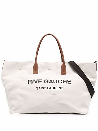 Neutral Rive Gauche leather-trim canvas tote bag, Saint Laurent