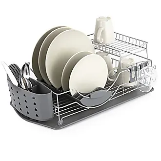 Matte Black Metal Dish Rack (42 X 31.5 X 15.5Cm) - Over Sink Dish Rack With  Cutlery Holder And Plastic Drip Tray For Storage 