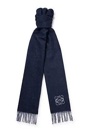 LOEWE Fringed leather-trimmed printed wool-blend scarf