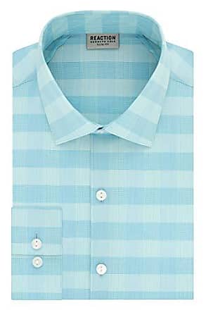 Kenneth Cole Reaction Mens Dress Shirt Technicole Slim Fit Check, Seafoam, 17 Neck 36-37 Sleeve (X-Large)
