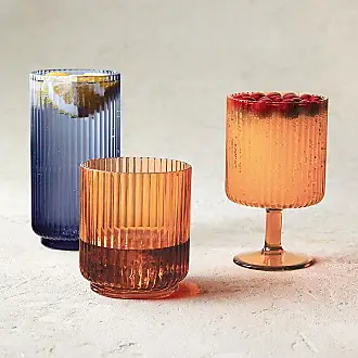 Vintage Textured Amber Striped Drinking Glasses Set of 6-13 oz