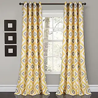 Lush Décor Light Filtering Window Curtain Panel Set, Yellow/Gray, 2 Count