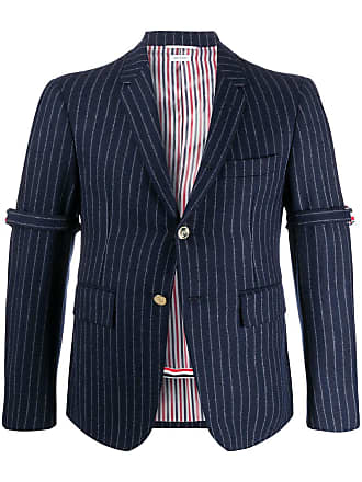 Thom Browne tonal chalk stripe armband jacket - men - Wool - 1 - Blue