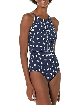 navy blue and white one piece swimsuit