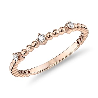 Blue Nile Mini Diamond Beaded Three Stackable Fashion Ring in 14k Rose Gold