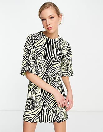 Asos plisse oversized t-shirt dress in black and yellow swirl print