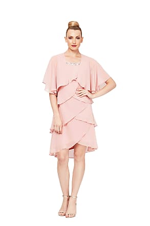 S.L. Fashions Womens Chiffon Tier Jacket Dress with Bead Neck, Faded Rose Petite, 12P