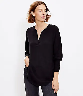 Rib Trim Cozy Split Neck Tunic Top