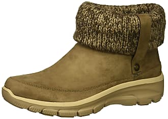 Skechers Womens Easy Going-Heighten-Foldover Knit Collar Boot Ankle, Taupe, 7.5 M US