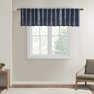 Madison Park Andora Embroidered-Rod Pocket Valance, Tree Small Faux Silk Valances for Window, 50X18, Navy