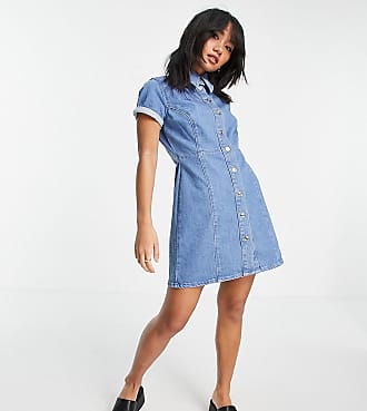 Asos Petite ASOS DESIGN Petite denim fitted shirt dress in midwash-Blue