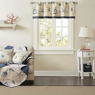 Madison Park Bayside Printed Ivory Navy Window Valance, Cotton Printed Rod Pocket Valances for Windows, 50X18, Dark Blue