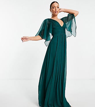 Asos Tall ASOS DESIGN Tall Bridesmaid ruched bodice drape maxi dress with wrap waist in forest green