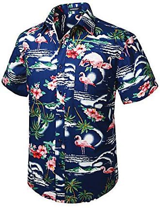 HISDERN Herren Funky Hawaiihemd Unisex Kurzarm Vordertasche Urlaub Sommer Aloha Bedruckter Strand Beilaufig Hawaii Hemd S-2XL
