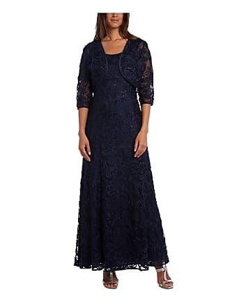 R&M Richards Womens 2PC Long Evening Dress Navy 14