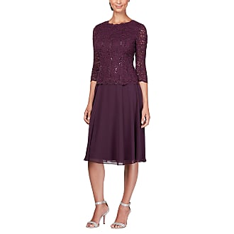 Alex Evenings Womens Tea Length Sequin Mock Dress (Petite and Regular Sizes), Deep Plum, 10