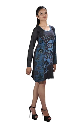 Tattopani Womens Long Sleeve Dress with Side Embroidery Mantra Print Hooded Dress