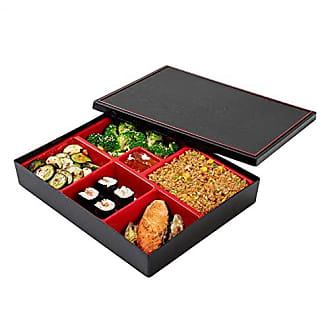 Bento Tek Rectangle Black and Red Large Japanese Style Bento Box - 5  Compartments - 12 1/4 x 9 3/4 x 2 1/4 - 1 count box