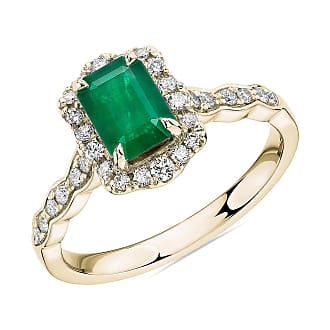 Blue Nile Emerald Cut Emerald Ring with Diamond Halo in 14k Yellow Gold