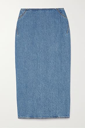 Blue Flared cotton-blend denim midi skirt, ALAÏA