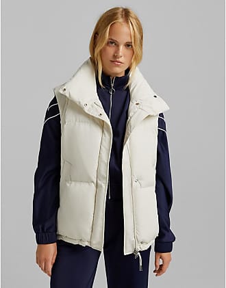 bershka padded gilet with hood in ecru