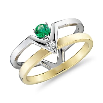 Blue Nile Geometric Double Band Emerald and Diamond Ring in 18k White and Yellow Gold (3.5mm)