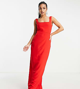 Vesper maxi dress with front split in red