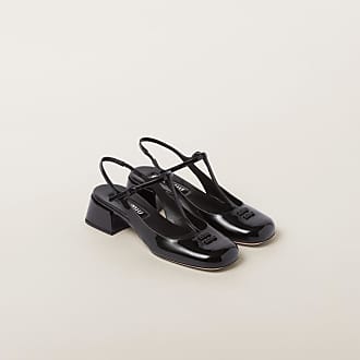 Miu Miu Black Patent Leather Logo Bow Heels 50 – AvaMaria