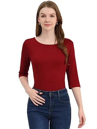 Allegra K Women's Half Sleeves Scoop Neck Fitted Layering Soft T