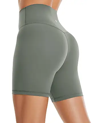 CRZ YOGA Women's Naked Feeling Biker Shorts 4 Inches - High Waisted Workout  Gym Running Yoga Shorts Spandex Grey Sage X-Small
