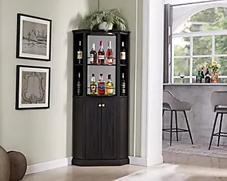 Industrial Corner Bar Cabinet with Glass Holder and Adjustable