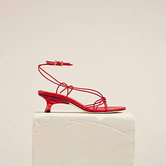 Kebinai Fashion Suede Buckle Side Heel Sandals red Wedding Shoes 