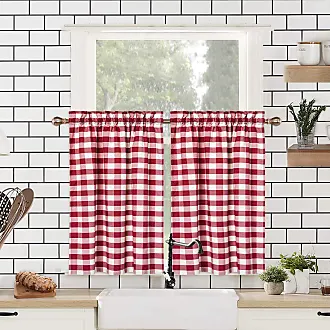 Tan Buffalo Plaid Valances for Kitchen, Thick Buffalo Check Gingham Valance  Curtains for Windows Kitchen Cafe Curtains, 52x15 Inches 