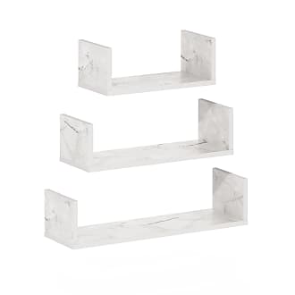 Danya B. Modern 2-Tier Hanging Bracket Wall Shelves in Black Metal and White Birch Finish